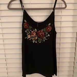 NWOT Medium black tank top w/ embroidered flowers